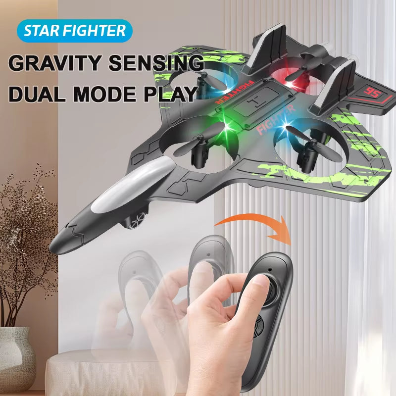 RC Glider Helicopter 2.4G EPP Stunt Gravity Sensing Foam Fighter Remote Control Jet Airplane with Light