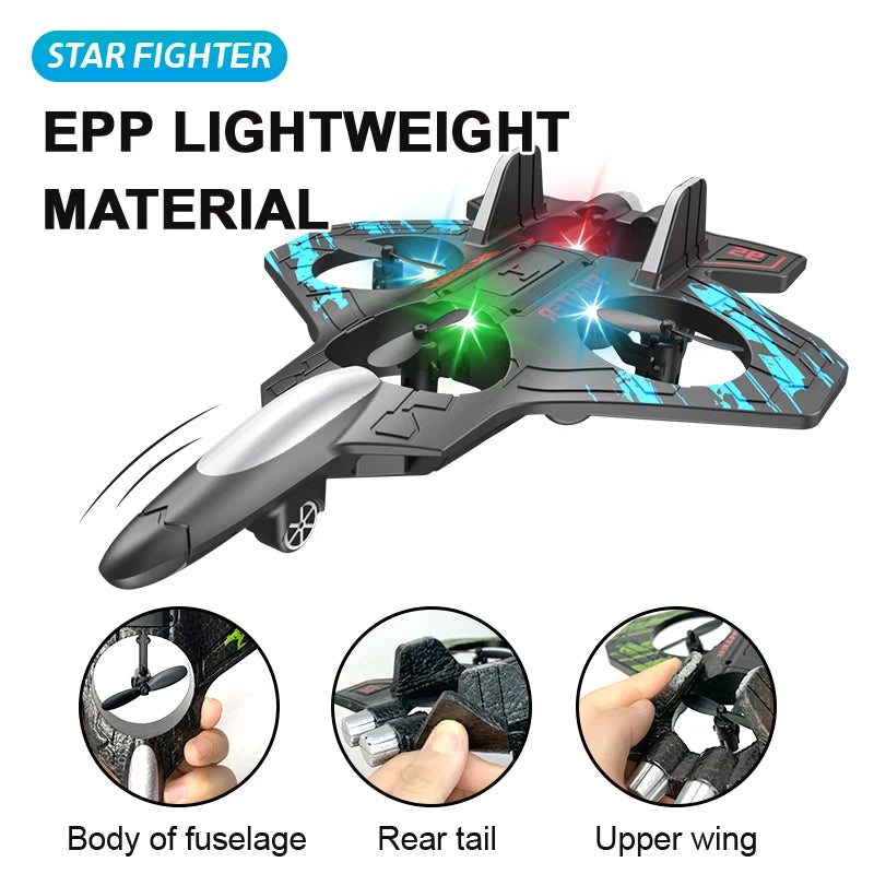 RC Glider Helicopter 2.4G EPP Stunt Gravity Sensing Foam Fighter Remote Control Jet Airplane with Light